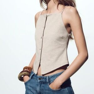 Zara Light Brown/Grey Knit Waistcoat Top